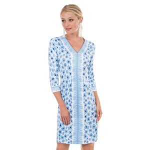 Gretchen Scott Designs Long Sleeve Blue Pattern Dress